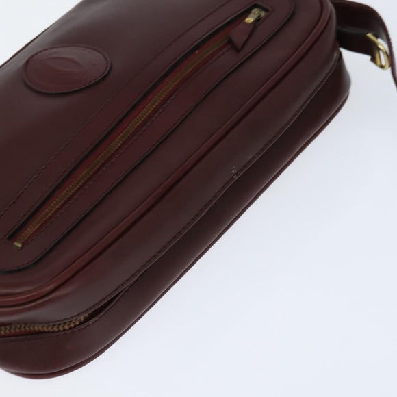 CARTIER Must Line Shoulder Bag Leather Bordeaux Gold Auth BA7350