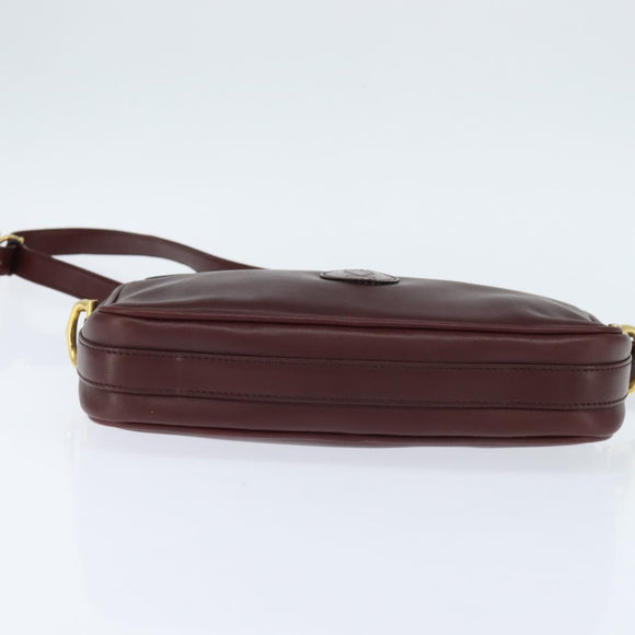 CARTIER Must Line Shoulder Bag Leather Bordeaux Gold Auth BA7350