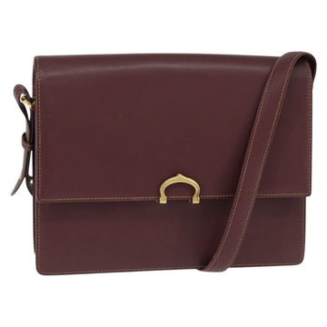 CARTIER Must Line Shoulder Bag Leather Bordeaux Gold Auth BA7352