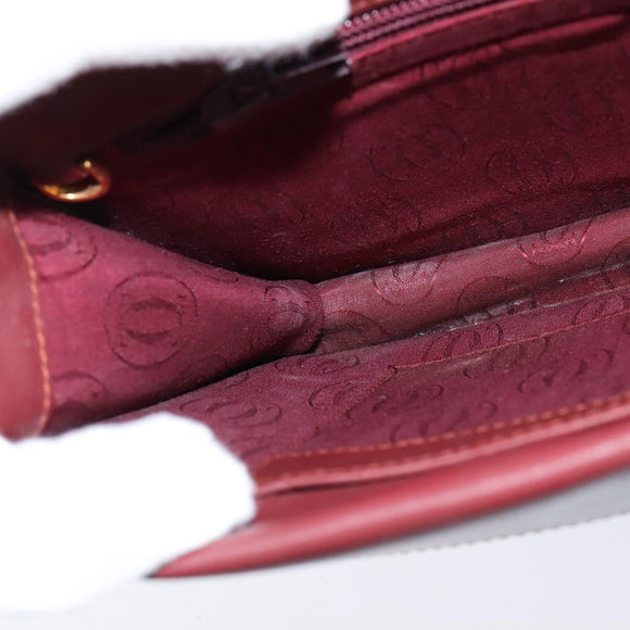 CARTIER Must Line Shoulder Bag Leather Bordeaux Gold Auth BA7352