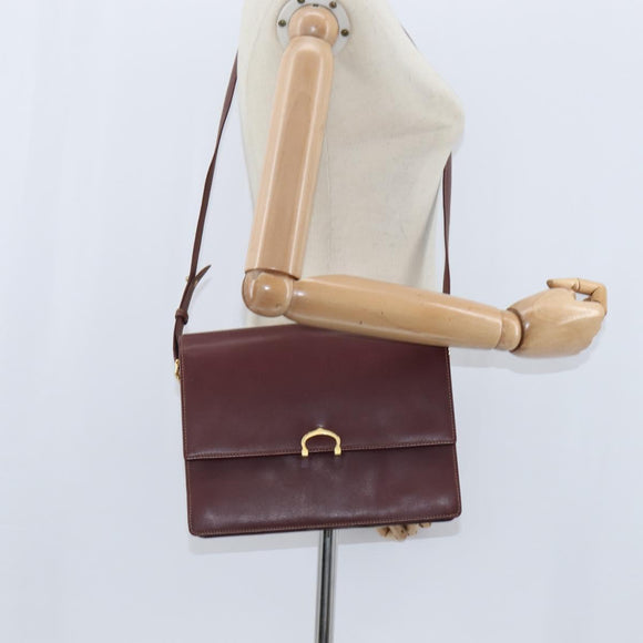 CARTIER Must Line Shoulder Bag Leather Bordeaux Gold Auth BA7352