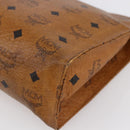 MCM Logogram Vicetos Clutch Bag PVC Leather Brown Gold Auth BA7355-14