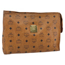 MCM Logogram Vicetos Clutch Bag PVC Leather Brown Gold Auth BA7355-1