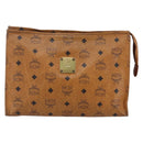 MCM Logogram Vicetos Clutch Bag PVC Leather Brown Gold Auth BA7355-13