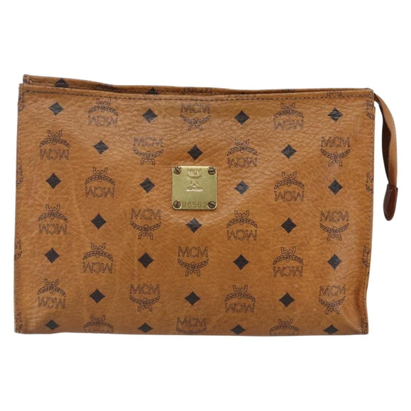 MCM Logogram Vicetos Clutch Bag PVC Leather Brown Gold Auth BA7355