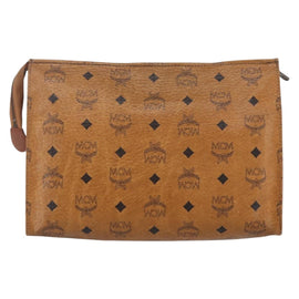 MCM Logogram Vicetos Clutch Bag PVC Leather Brown Gold Auth BA7355 - 0