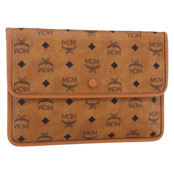 MCM Logogram Vicetos Clutch Bag PVC Leather Brown Gold Auth BA7356