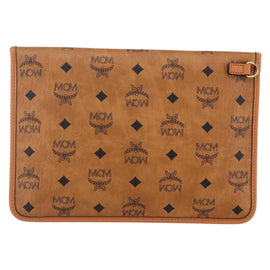 MCM Logogram Vicetos Clutch Bag PVC Leather Brown Gold Auth BA7356 - 0