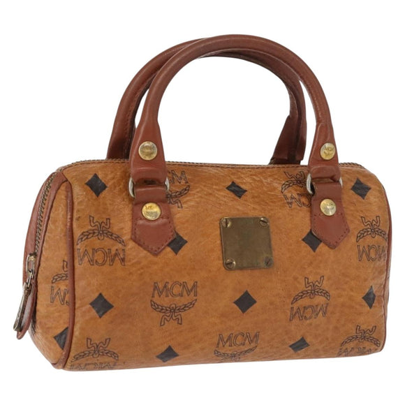 MCM Logogram Vicetos Hand Bag PVC Leather Brown Gold Auth BA7357