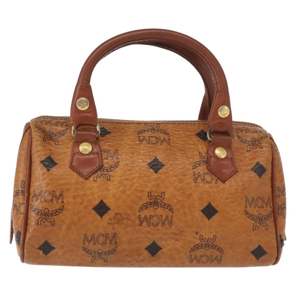 MCM Logogram Vicetos Hand Bag PVC Leather Brown Gold Auth BA7357