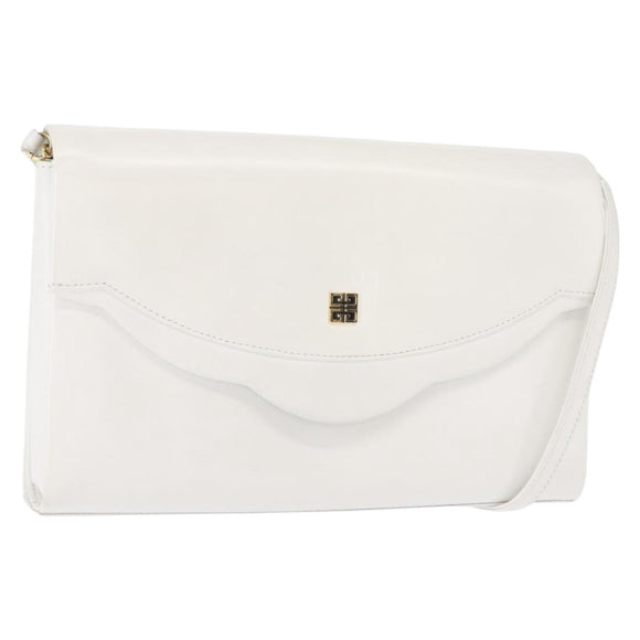 GIVENCHY Shoulder Bag Leather White Gold Auth BA7360