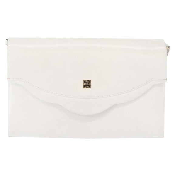 GIVENCHY Shoulder Bag Leather White Gold Auth BA7360