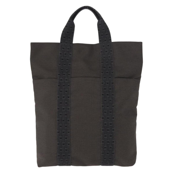 HERMES Her Line Kabas Tote Bag Canvas Gray Silver Auth BA7363