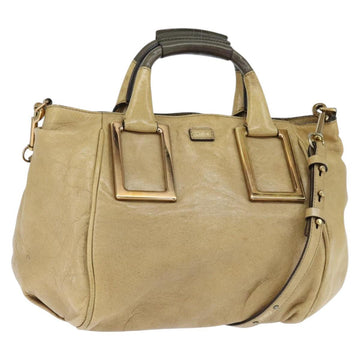 Chloe Etel Hand Bag Leather 2way Beige Gold Auth BA7364