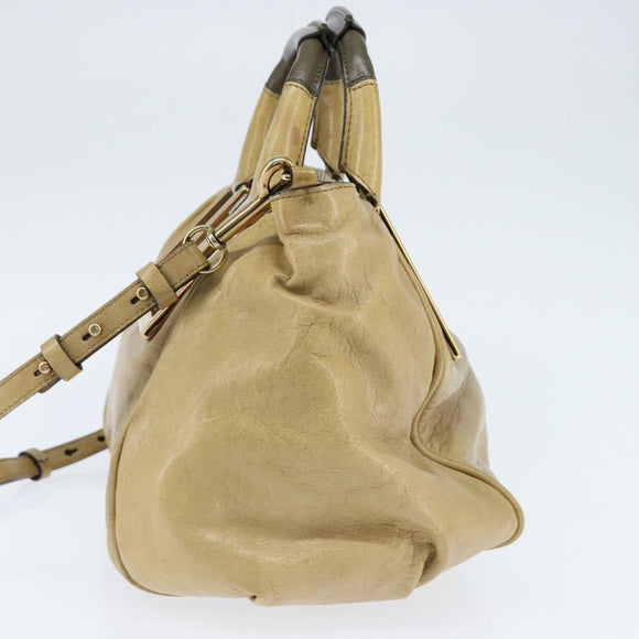 Chloe Etel Hand Bag Leather 2way Beige Gold Auth BA7364