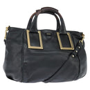Chloe Etel Hand Bag Leather 2way Black Gold Auth BA7365-1