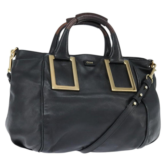 Chloe Etel Hand Bag Leather 2way Black Gold Auth BA7365