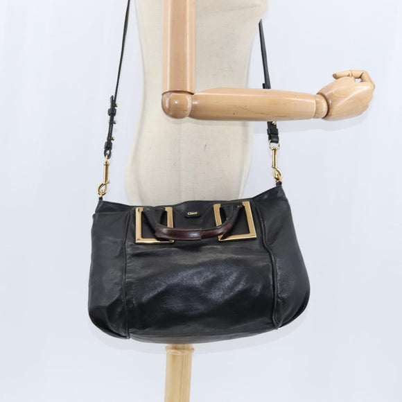 Chloe Etel Hand Bag Leather 2way Black Gold Auth BA7365