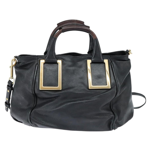 Chloe Etel Hand Bag Leather 2way Black Gold Auth BA7365