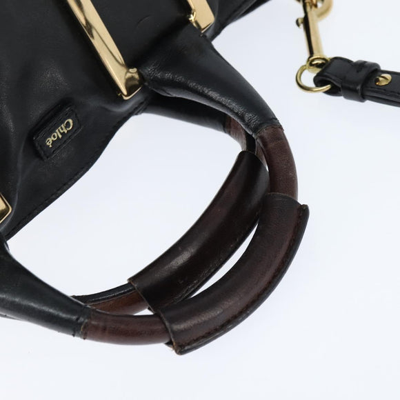 Chloe Etel Hand Bag Leather 2way Black Gold Auth BA7365