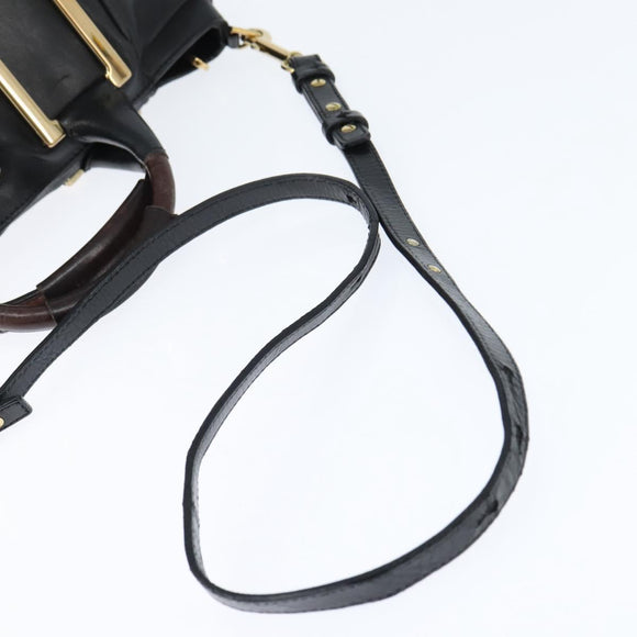 Chloe Etel Hand Bag Leather 2way Black Gold Auth BA7365