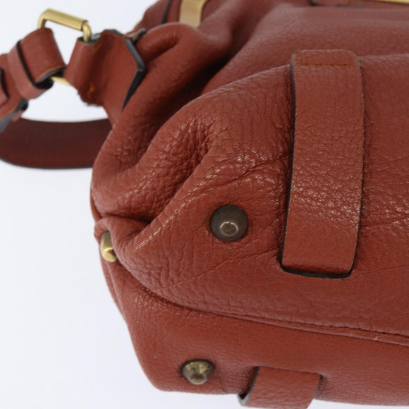 Chloe Hand Bag Leather 2way Orange Gold Auth BA7366