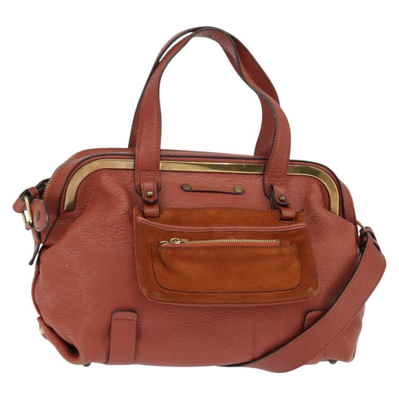 Chloe Hand Bag Leather 2way Orange Gold Auth BA7366