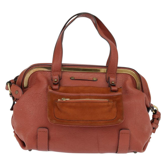 Chloe Hand Bag Leather 2way Orange Gold Auth BA7366