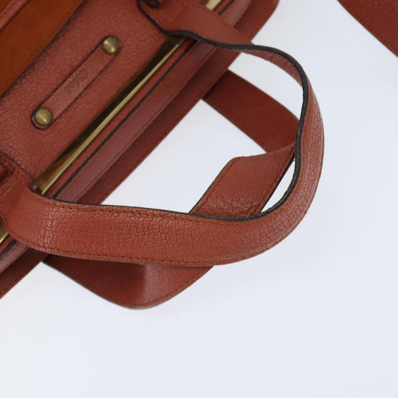 Chloe Hand Bag Leather 2way Orange Gold Auth BA7366