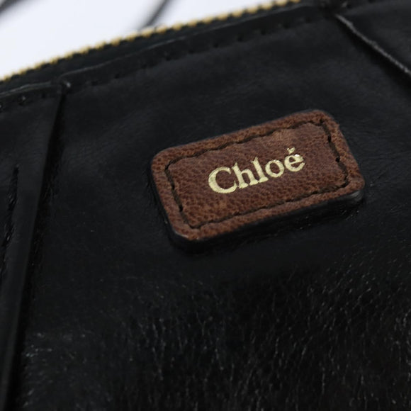 Chloe Hand Bag Leather 2way Black Gold Auth BA7369