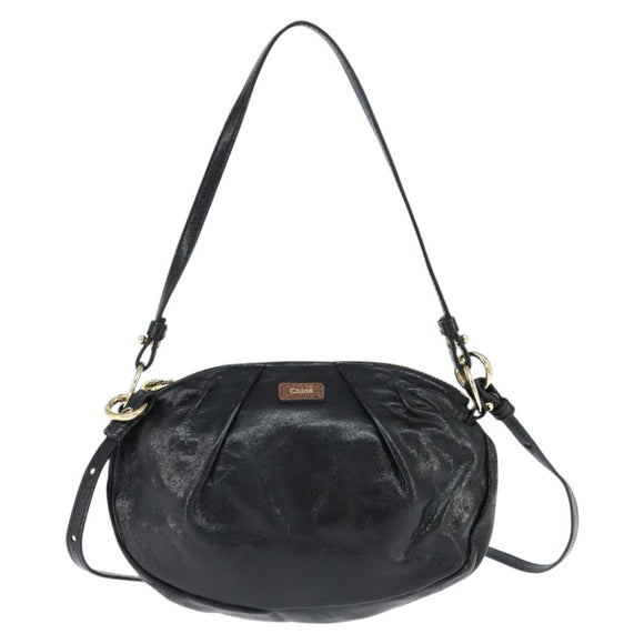 Chloe Hand Bag Leather 2way Black Gold Auth BA7369