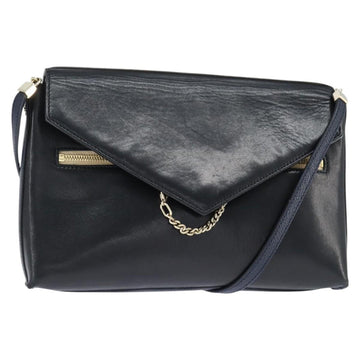 Chloe Shoulder Bag Leather Navy Gold Auth BA7371
