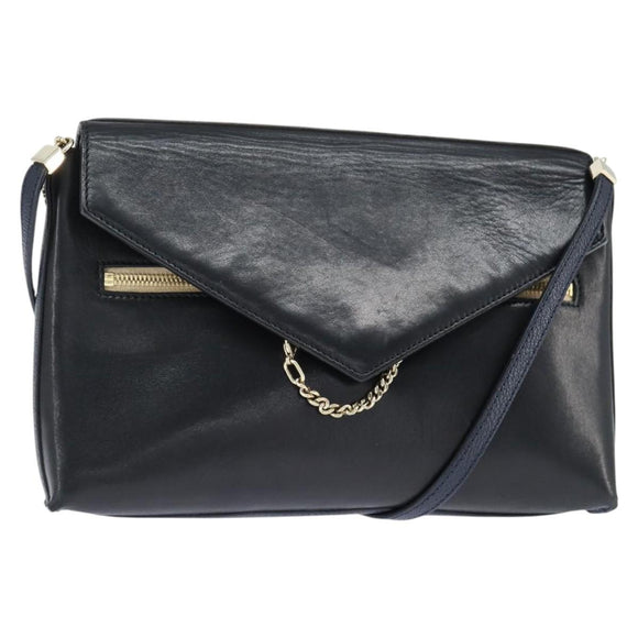 Chloe Shoulder Bag Leather Navy Gold Auth BA7371