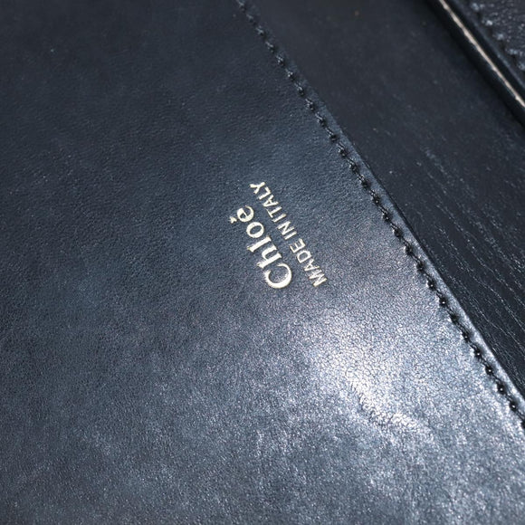 Chloe Shoulder Bag Leather Navy Gold Auth BA7371