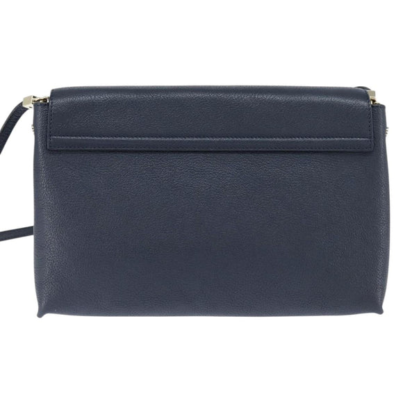 Chloe Shoulder Bag Leather Navy Gold Auth BA7371