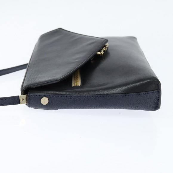 Chloe Shoulder Bag Leather Navy Gold Auth BA7371