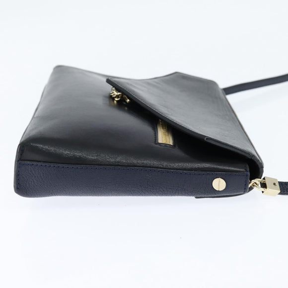 Chloe Shoulder Bag Leather Navy Gold Auth BA7371