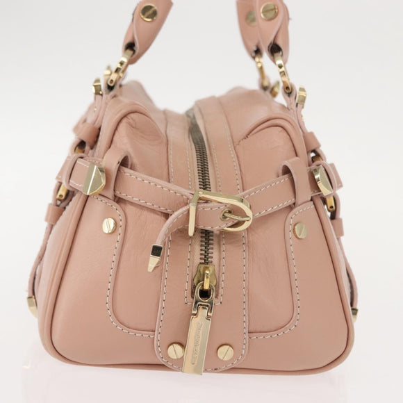 VERSACE Hand Bag Leather Pink Gold Auth BA7372