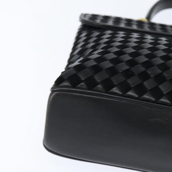 BALLY Hand Bag Leather Black Gold Auth BA7374
