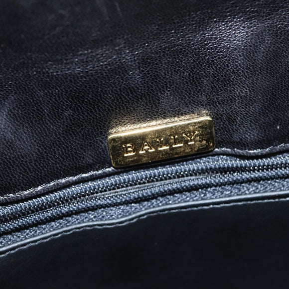BALLY Hand Bag Leather Black Gold Auth BA7374