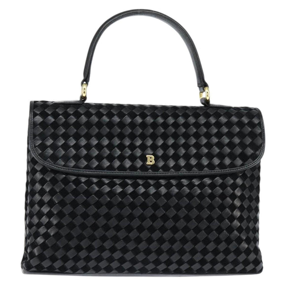 BALLY Hand Bag Leather Black Gold Auth BA7374