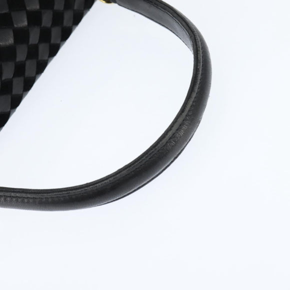 BALLY Hand Bag Leather Black Gold Auth BA7374