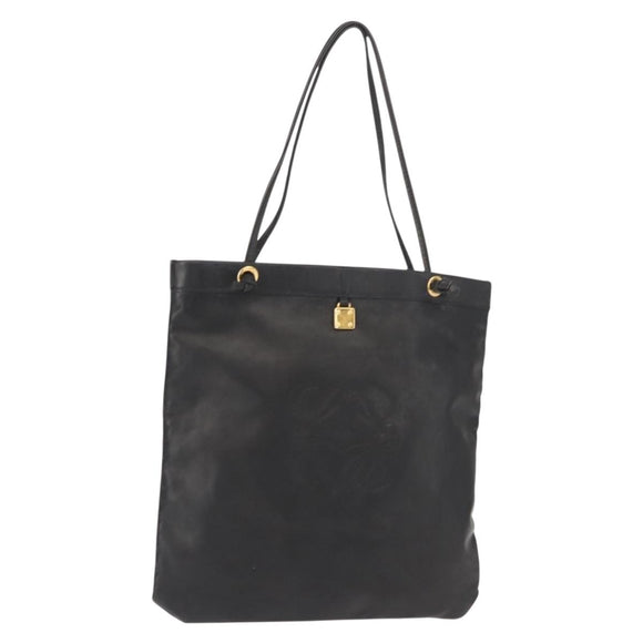 LOEWE Anagram Tote Bag Leather Black Gold Auth BA7376