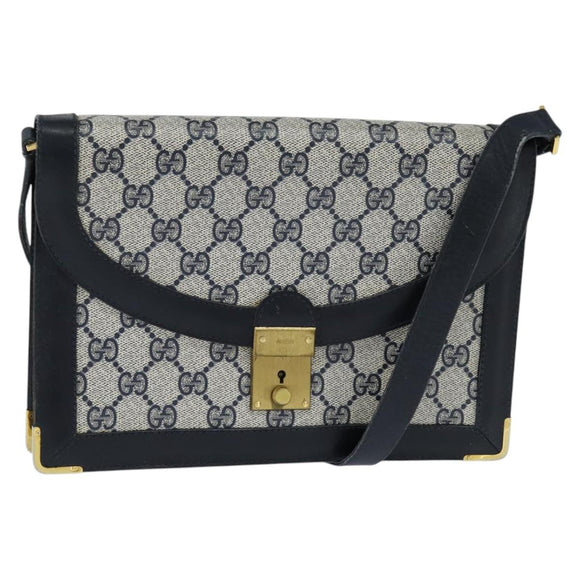 GUCCI GG Supreme Shoulder Bag PVC Navy Gold Auth BA7379