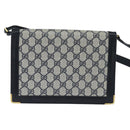 GUCCI GG Supreme Shoulder Bag PVC Navy Gold Auth BA7379-2
