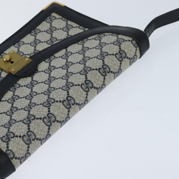 GUCCI GG Supreme Shoulder Bag PVC Navy Gold Auth BA7379