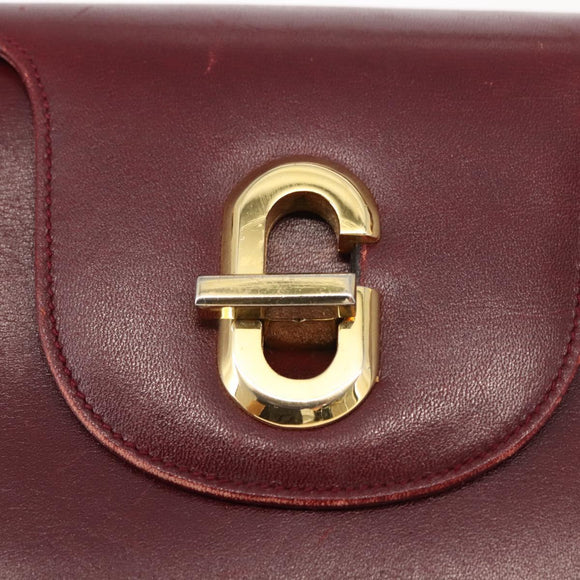GUCCI Hand Bag Leather Red Gold Auth BA7380