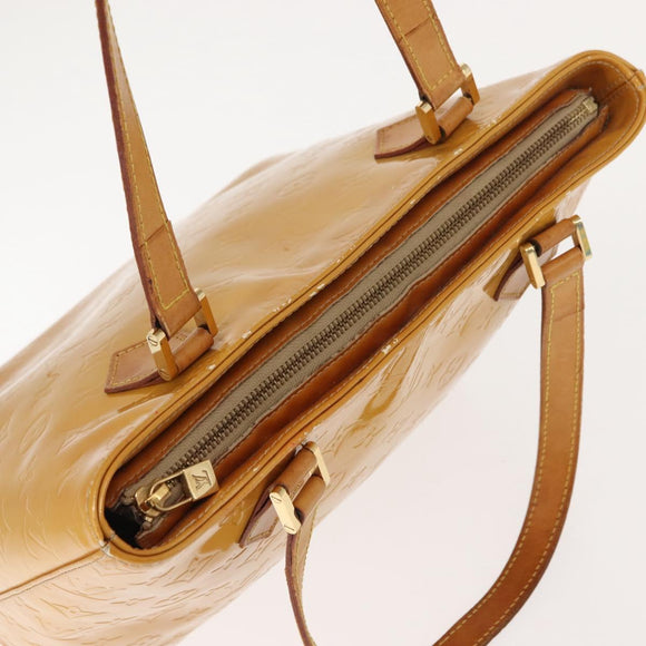 LOUIS VUITTON Monogram Vernis Houston Hand Bag Beige M91004 LV Auth BA7435