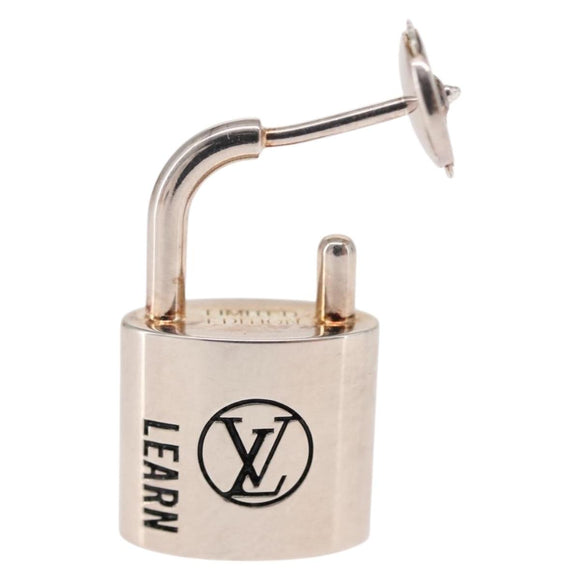 LOUIS VUITTON Lockit Learn Earring metal Silver Q16091 LV Auth BA7450