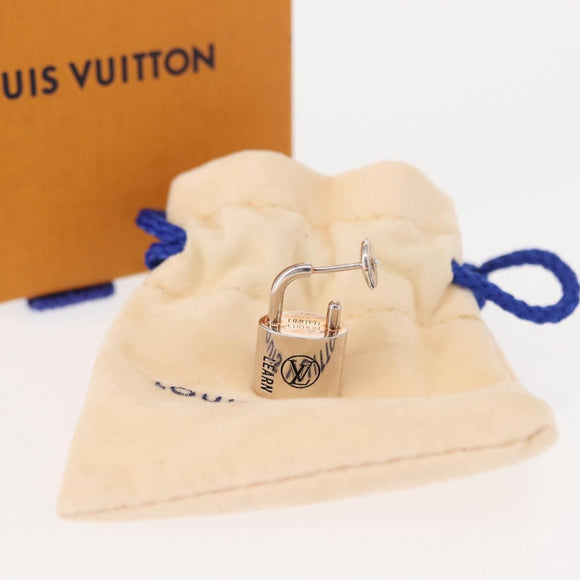 LOUIS VUITTON Lockit Learn Earring metal Silver Q16091 LV Auth BA7450